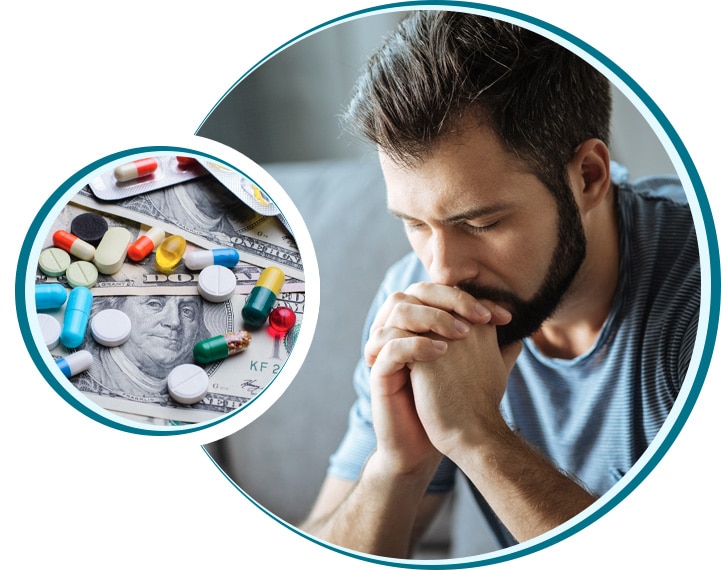 Man thinking very hard about medical expenses and medications